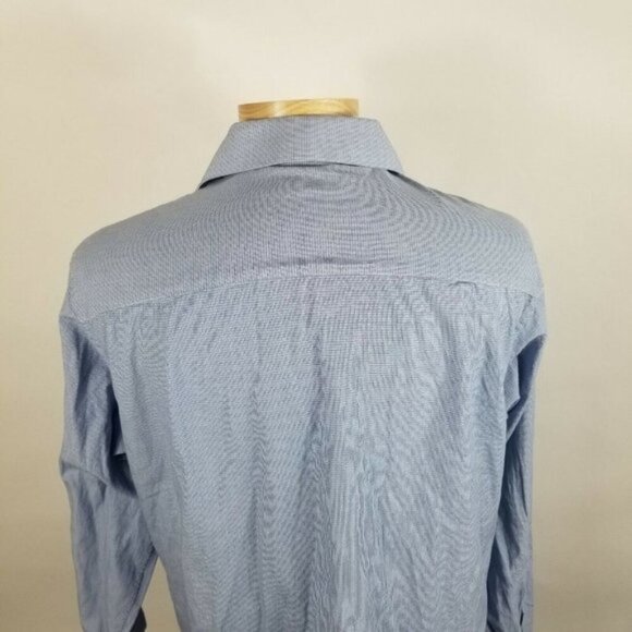 Calvin Klein 16 x 34/35 Blue Mini Check Long Sleeve Dress Shirt - Picture 2 of 5